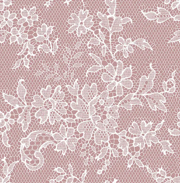 Vector illustration of Seamless floral white lace pattern on pink background