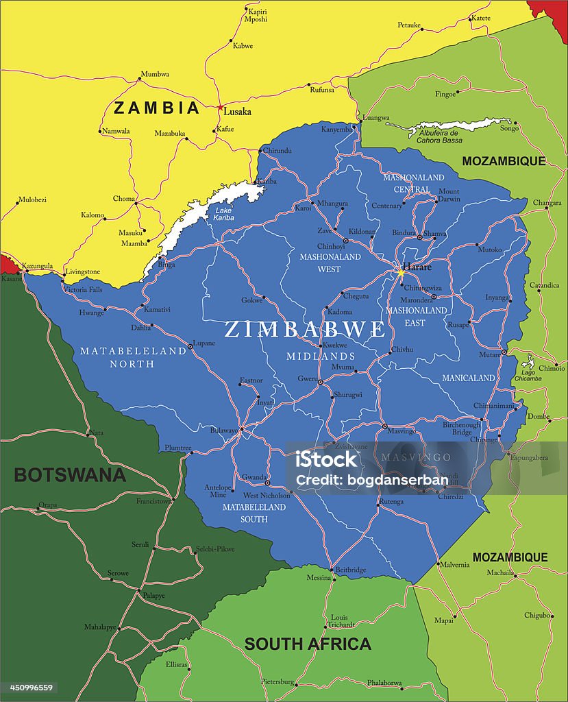 Le Zimbabwe carte - clipart vectoriel de Carte libre de droits