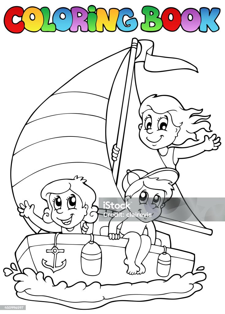 Libro Da Colorare Con Yacht E Per Bambini - Immagini vettoriali