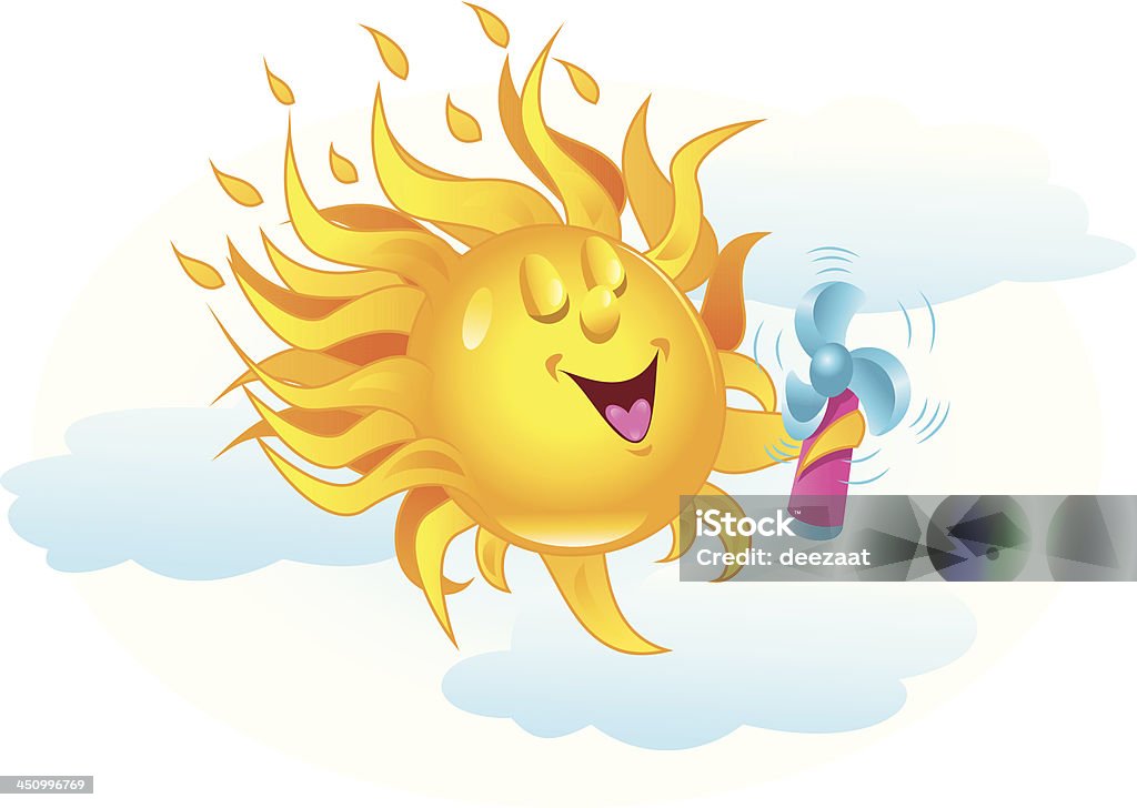 Cool Sun Sun cooling off with a personal fan in hot summer. Hand Fan stock vector