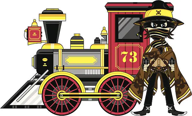 Vector illustration of Wild West Train with Cowboy Outlaw