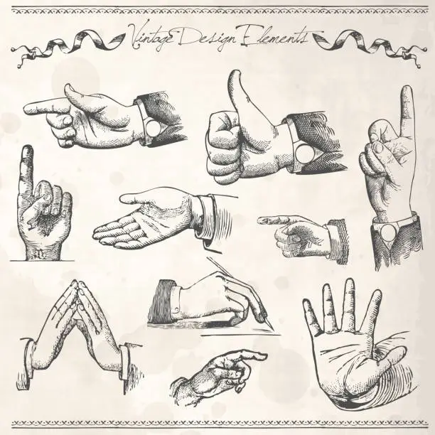 Vector illustration of Vintage Hands Pointing