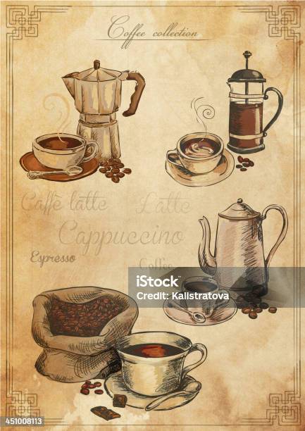 Set Di Caffè - Immagini vettoriali stock e altre immagini di Sfondi - Sfondi, Tela da sacchi, Texture - Descrizione generale