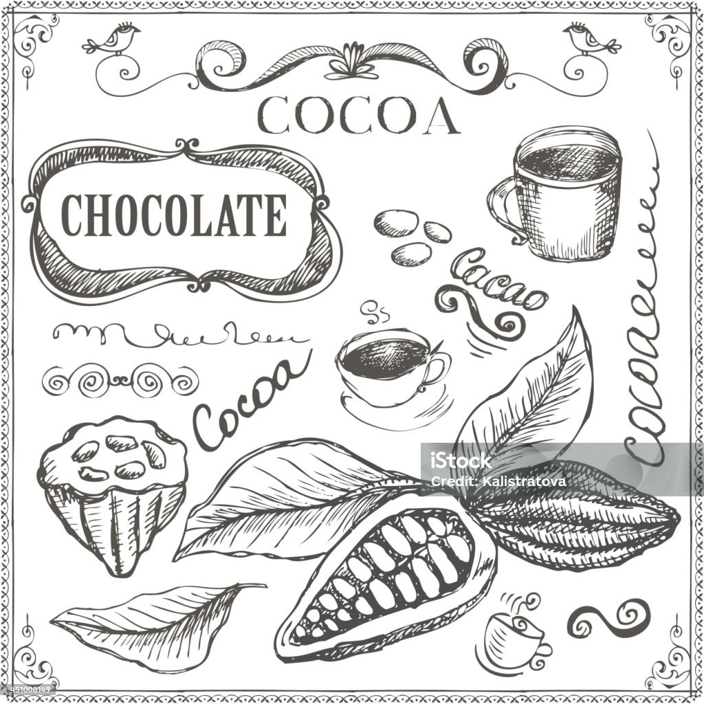 Kakao und Schokolade Gekritzel - Lizenzfrei Kakao - Heißes Getränk Vektorgrafik