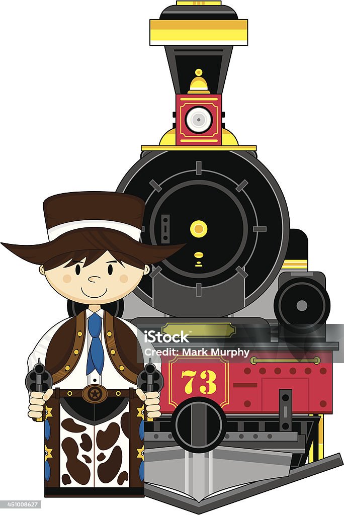 Wild West Train com Cowboy - Vetor de Apito - Objeto manufaturado royalty-free