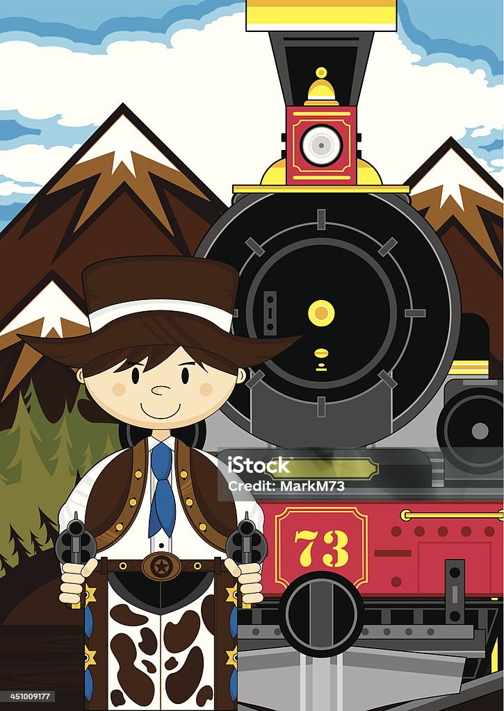 Wild West tren con Cowboy escena - arte vectorial de Anticuado libre de derechos