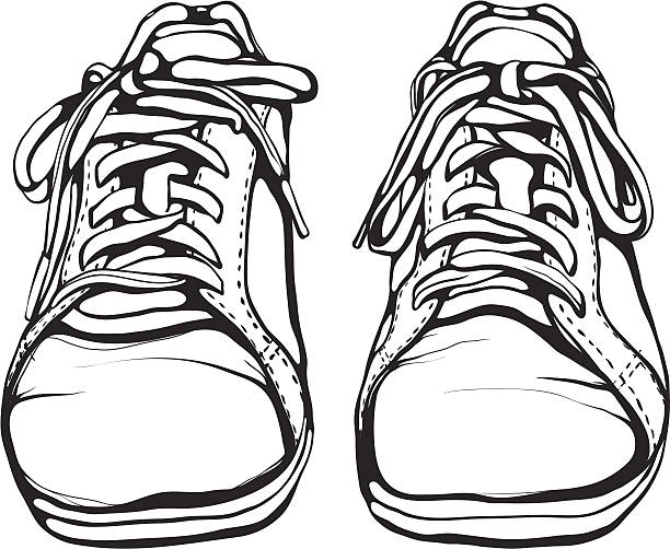 Shabby Running Shoes In Black Ink Stock Illustration - Download Image Now -  Vector, Sports Shoe, Front View - iStock