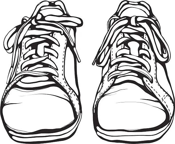 Vector illustration of Shabby Running Shoes in Black Ink