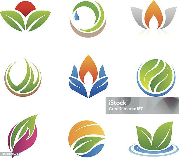 Ícones E Logotipos De Natureza - Arte vetorial de stock e mais imagens de Logótipo - Logótipo, Água, Folha