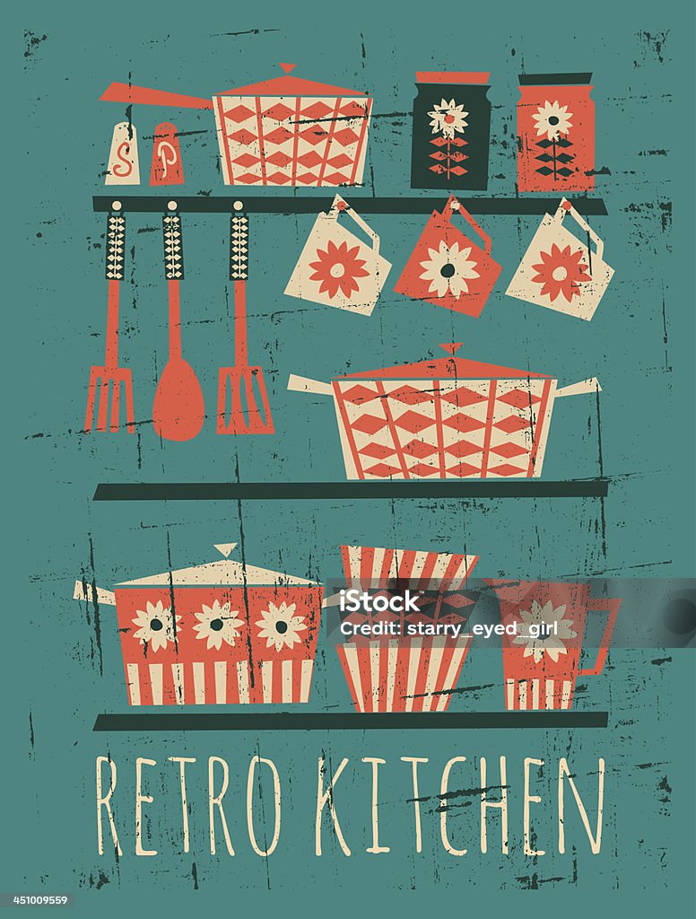 Retro Kitchen Illustration Illustration with kitchen items in retro style. Kitchen stock vector