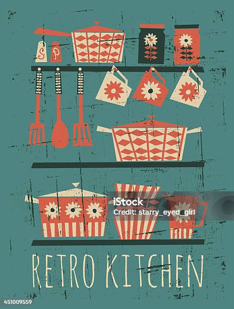 Retro Kitchen Illustration Stock Illustration - Download Image Now - Kitchen, 1950-1959, Retro Style
