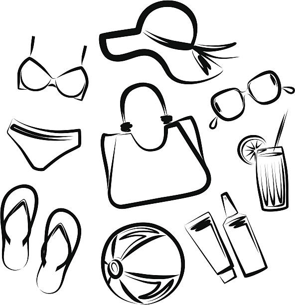 Beach accessories vector art illustration