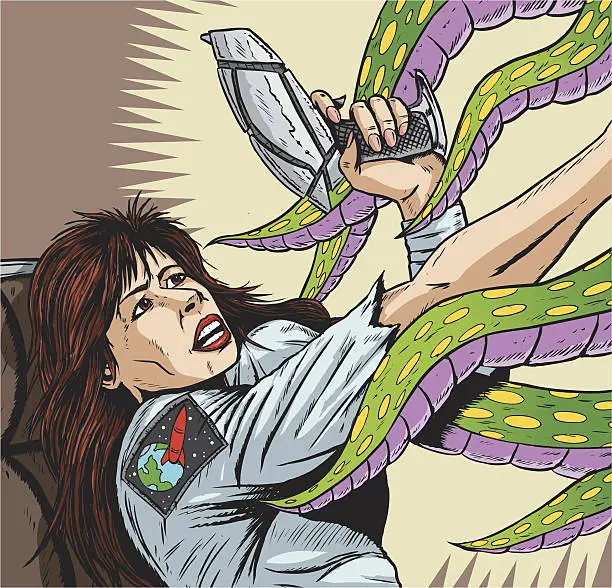 Vector illustration of Alien attacking girl