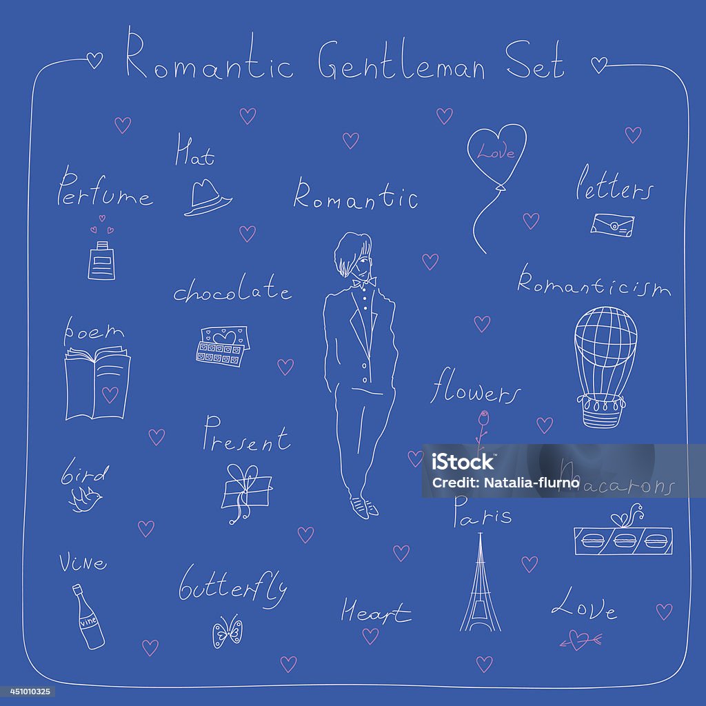 Romantyczne gentleman zestaw - Grafika wektorowa royalty-free (Balon na ogrzane powietrze)