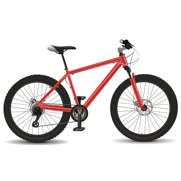 Red mountain bike Realistic mountain bicycle illustration. The frame colors can be easily changed. mountain bike stock illustrations