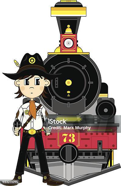 Cartoon Cowboysheriff Zug Stock Vektor Art und mehr Bilder von Abzeichen - Abzeichen, Altertümlich, Bahngleis