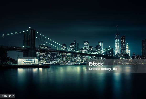 New York Skyline At Night Stock Photo - Download Image Now - New York City, Urban Skyline, Black And White