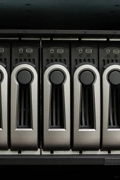 Close up harddisk rack and computer control in datacenter