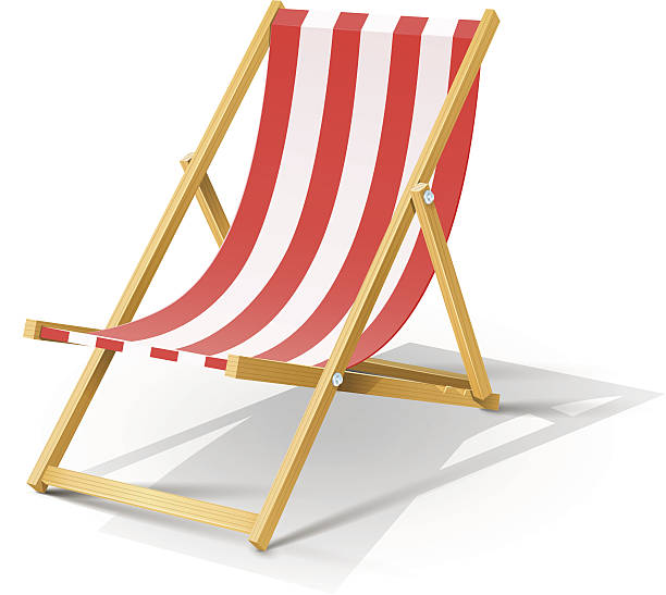 wooden beach chaise longue wooden beach chaise longue vector illustration isolated on white background EPS10. Transparent objects and opacity masks used for shadows and lights drawing deck chair stock illustrations