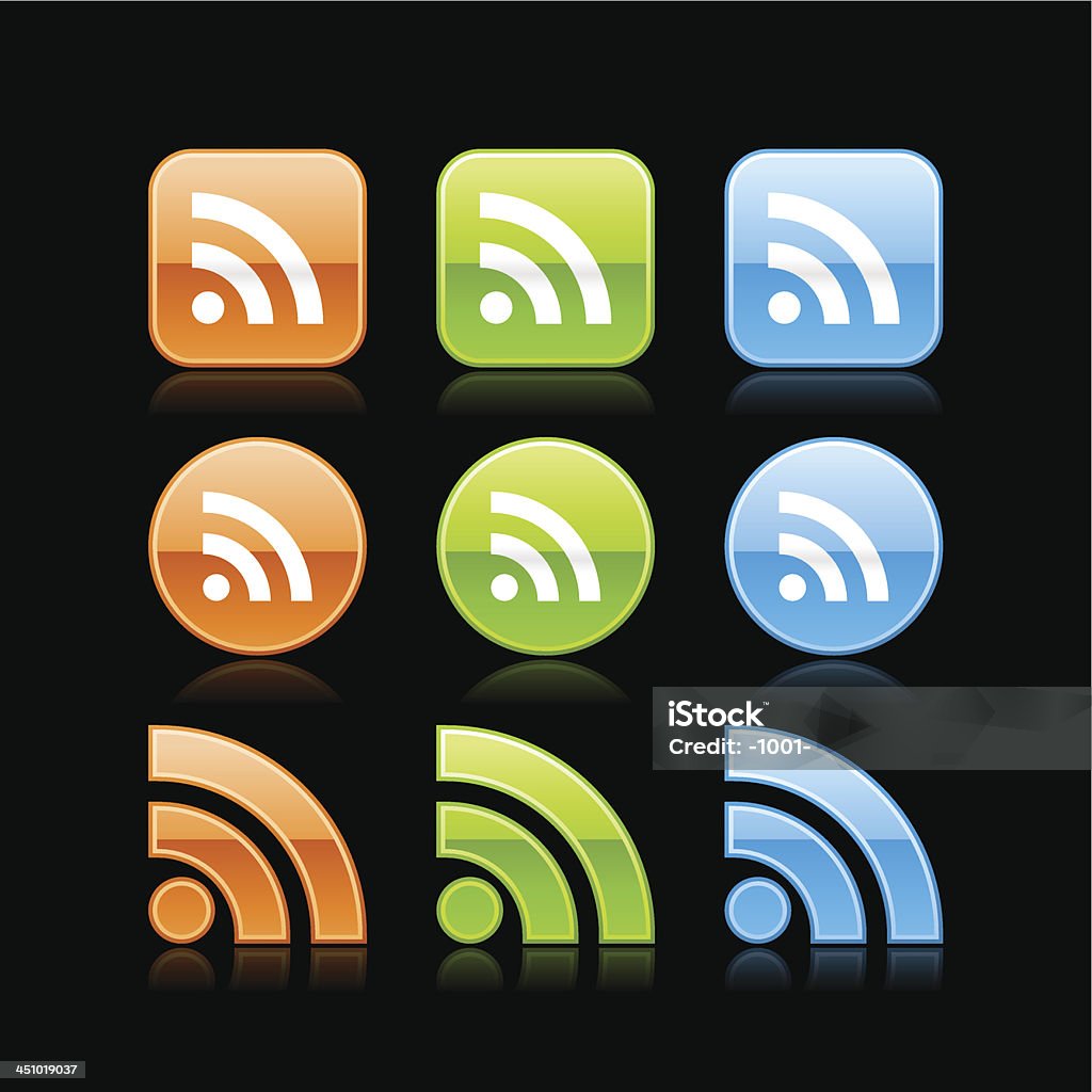 RSS señal square circle botón color brillante icono web a internet de alta velocidad - arte vectorial de Acero inoxidable libre de derechos