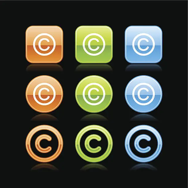 Vector illustration of Copyright sign square circle button color glossy web internet icon