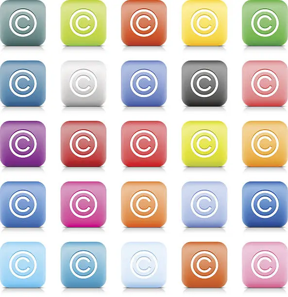 Vector illustration of Copyright sign web button color internet icon white pictogram