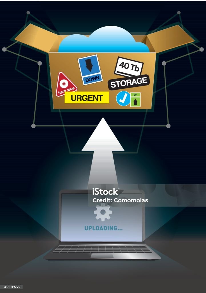 Uploading to the cloud Vector illustration of cloud uploading files to the box cloud. EPS10 File. All elements are in separate layers . Easy to modify. Accessibility stock vector