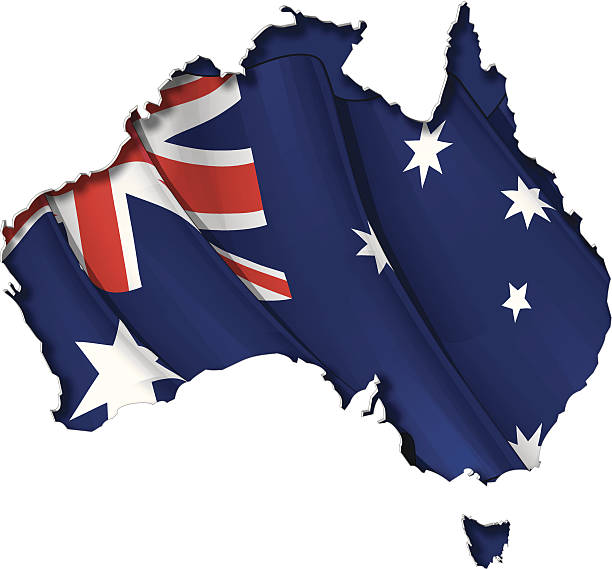 ilustrações, clipart, desenhos animados e ícones de mapa-bandeira australiana - australia map australian flag flag