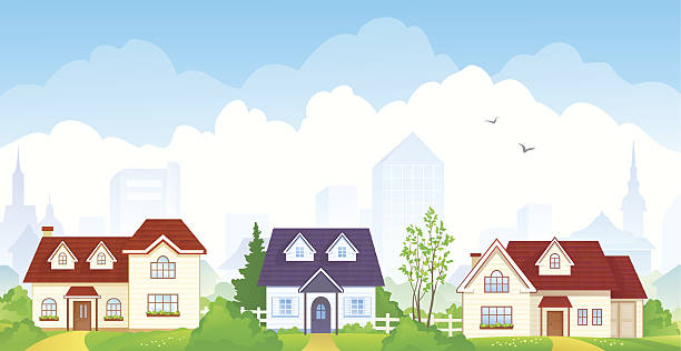 Summer suburb Vector illustration of summer suburbs. EPS 10: transparency used. RGB colors. cityscape clipart stock illustrations