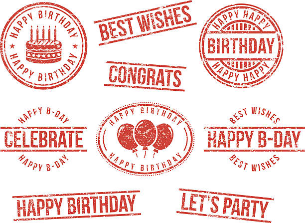 Birthday Rubber Stamps Stock Illustration - Download Image Now
