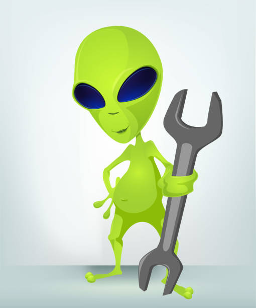 illustrazioni stock, clip art, cartoni animati e icone di tendenza di divertente alien - mascot alien space mystery