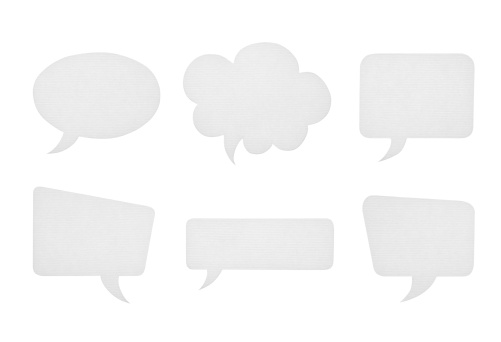 Collection of various paper speech bubbles isolated on a white background.
