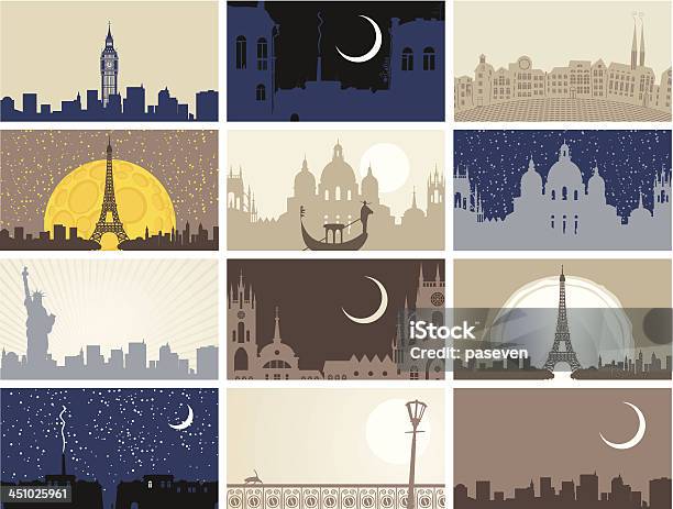 Urban Landscapes Stock Illustration - Download Image Now - Las Vegas Replica Eiffel Tower, Paris - France, Night