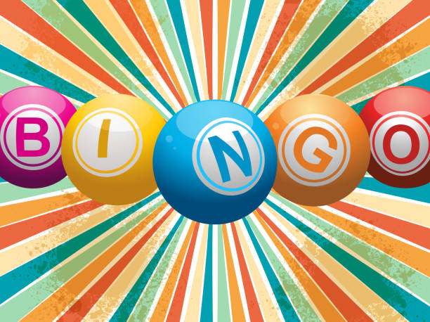 Bingo balls on a retro starburst Bingo balls on a grunged retro starburst background. Image is AI10 with transparency used on grunge. bingo stock illustrations