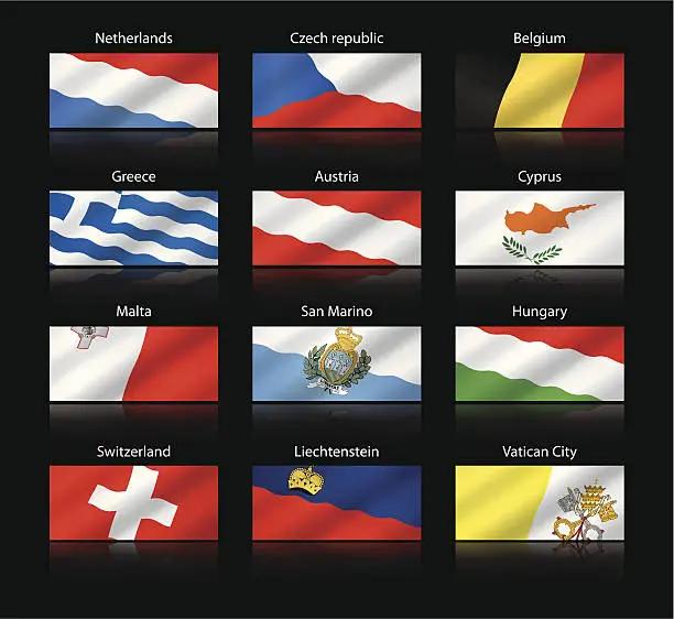 Vector illustration of Wide cropped flags - Europe