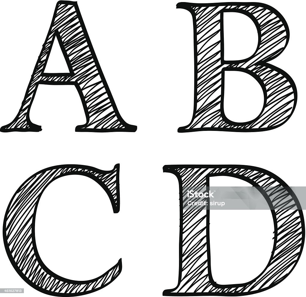 Sarrabisco Rabisco esboço Alfabeto letras ABCD - Royalty-free Letra D arte vetorial