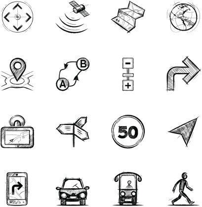 Navigation, sketch styled icon set