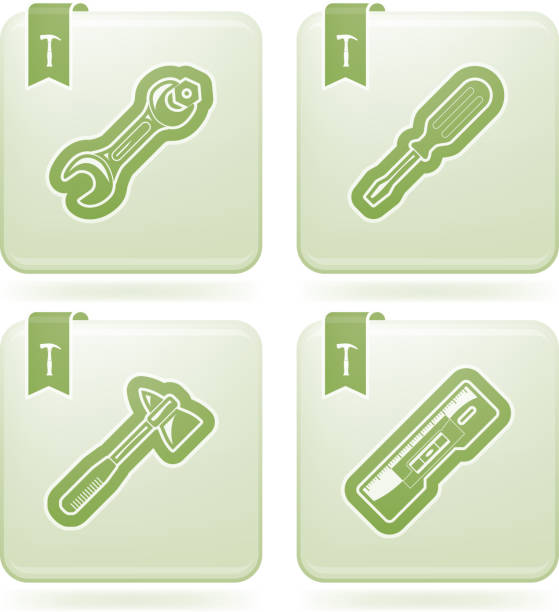 Construction site tools 4 icons from Construction Industry theme, from left to right, top to bottom:  white background level hand tool white stock illustrations