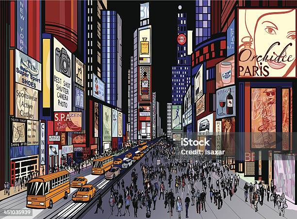 New York Night View Of Times Square Stock Illustration - Download Image Now - Times Square - Manhattan, New York City, Broadway - Manhattan