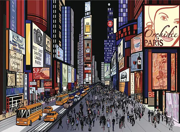 Vector illustration of New York - night view of times square