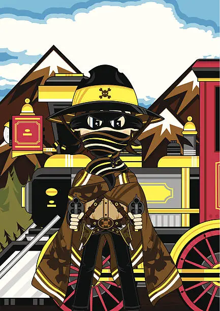 Vector illustration of Train with Cowboy Gunslinger