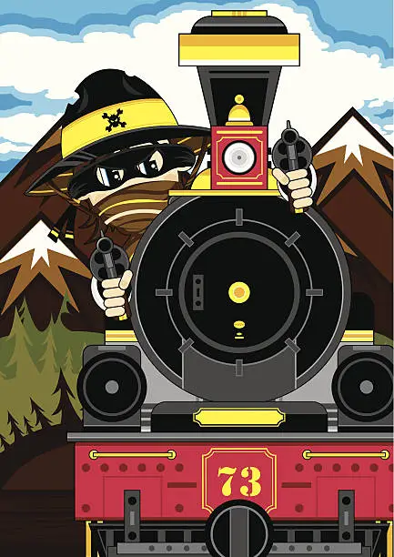 Vector illustration of Train & Masked Cowboy Outlaw