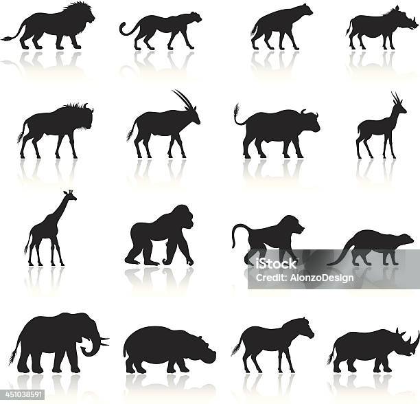 African Animals Icon Set Stock Illustration - Download Image Now - Icon Symbol, Lion - Feline, In Silhouette