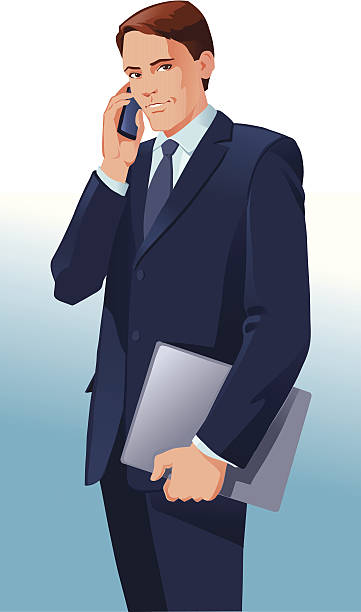 illustrations, cliparts, dessins animés et icônes de succès jeune homme d'affaires sur le téléphone - book holding necktie businessman
