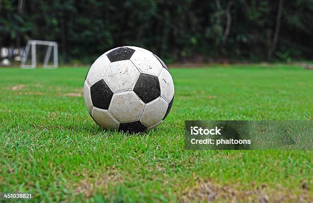 Fußball Auf Dem Grünen Gras Stockfoto und mehr Bilder von Aktivitäten und Sport - Aktivitäten und Sport, Ausrüstung und Geräte, Biegung