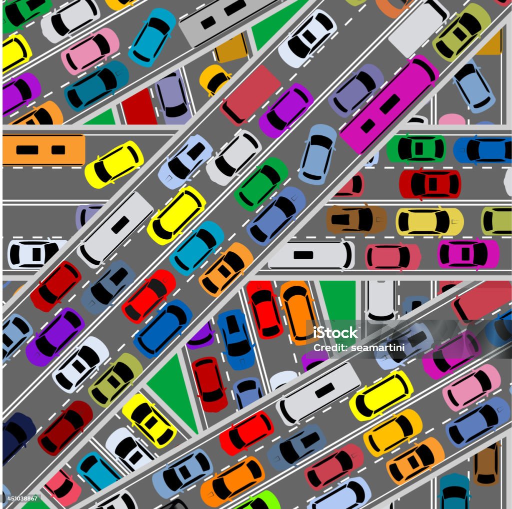 La congestione del traffico su strada - arte vettoriale royalty-free di Ingorgo stradale