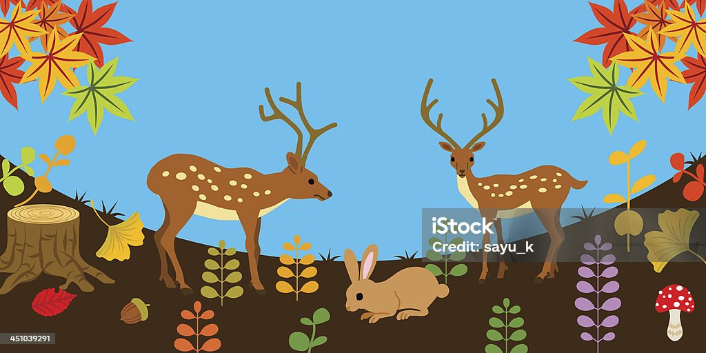 Deer und Kaninchen im Herbst Natur - Lizenzfrei Baumstumpf Vektorgrafik