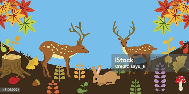 Deer Und Kaninchen Im Herbst Natur Stock Vektor Art und mehr Bilder von Baumstumpf - Baumstumpf, Blatt - Pflanzenbestandteile, Bunt - Farbton