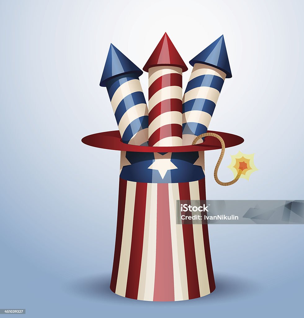 Cappello americano con di fuoco d'artificio - arte vettoriale royalty-free di A forma di stella