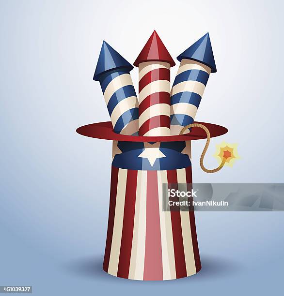Cappello Americano Con Di Fuoco Dartificio - Immagini vettoriali stock e altre immagini di A forma di stella - A forma di stella, Bandiera, Blu